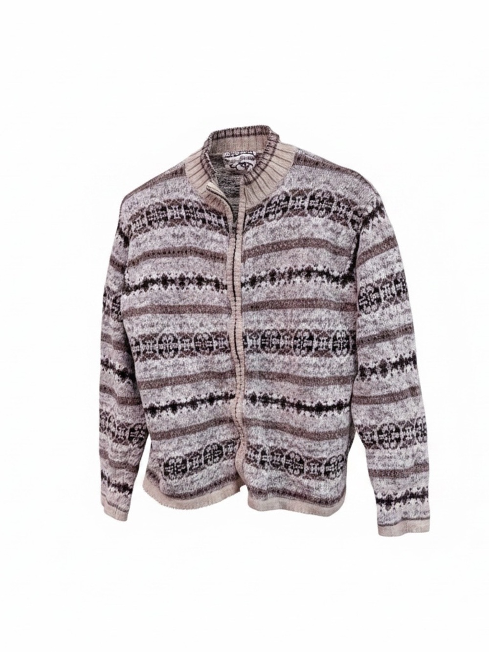 Heirloom Collectibles Zippered Cardigan Sz M-L  Brown‎ Tan Vintage Cottagecore